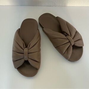 Balenciaga Gray Leather Puffy Bow Slides Sandals 42